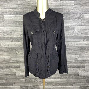 MAURICES Full Zip Up Front Pockets Tie Waist Black Utility Jacket Women's Size S